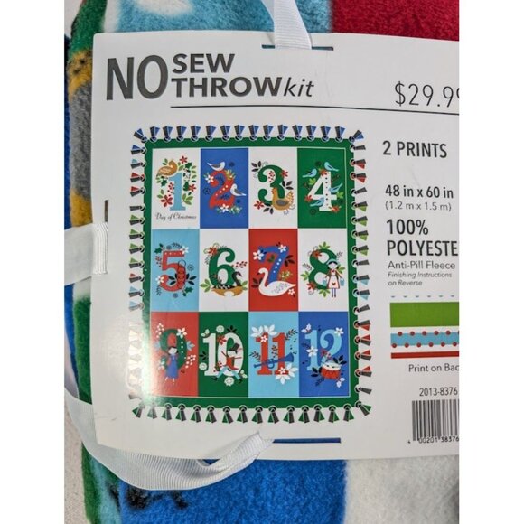 No Sew Throw Blanket 12 Days of Christmas 48x60 DIY Craft Project Gift Kit NEW - Picture 2 of 4